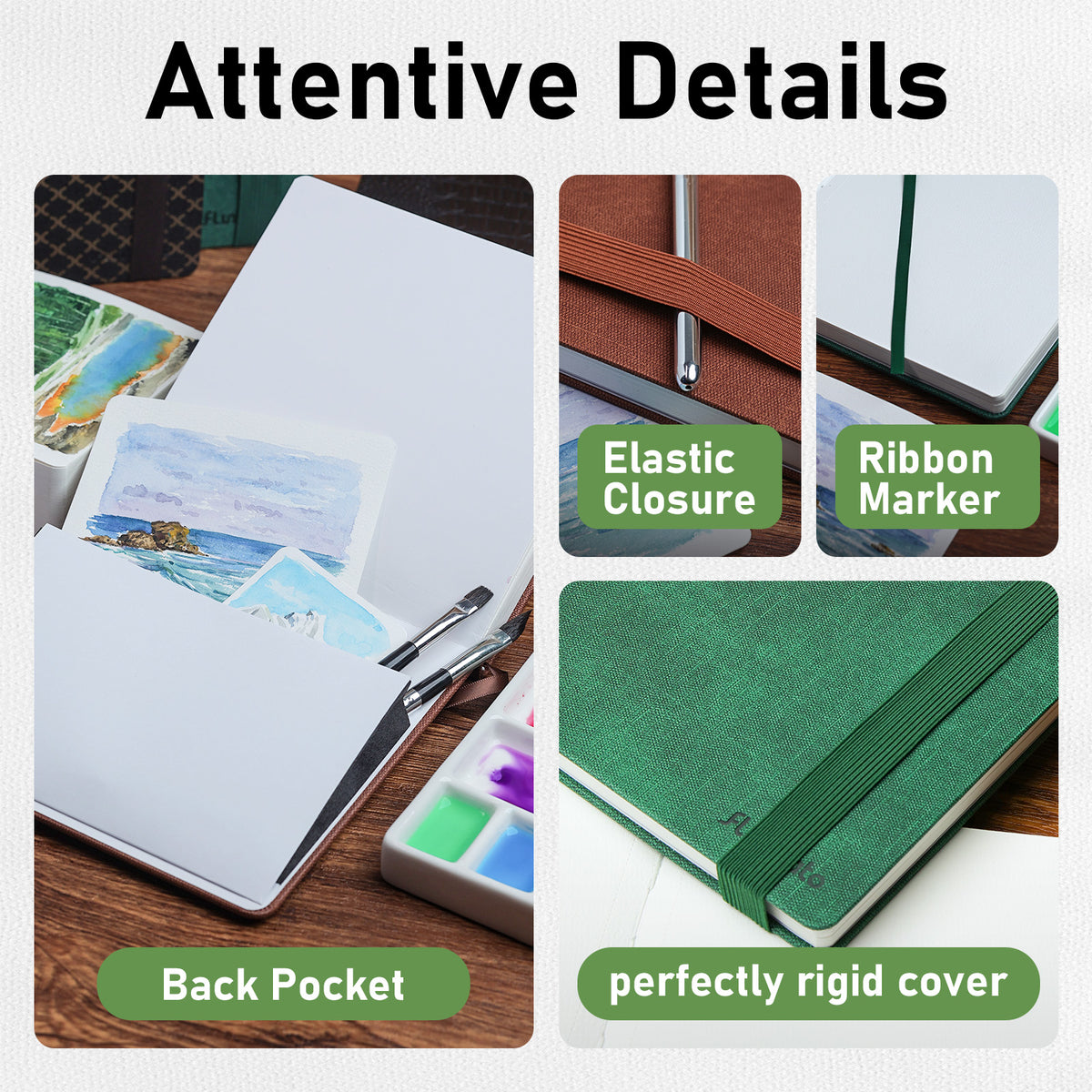 Watercolor Sketchbook 6.5" x 6.5" - 100% Cotton, 24 Sheets, Cold Press 140 lb / 300 GSM