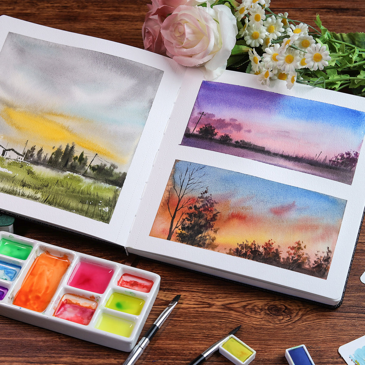 FLUNBRATO Watercolor Sketchbook 8.5"x8.5",100% Cotton,Cold Press,24 Sheets