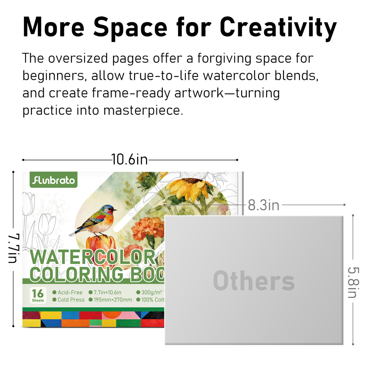FLUNBRATO Watercolor Coloring Book ,16 Sheets 10.6 x 7.7 inch 100% Cotton Cold Press-Flower