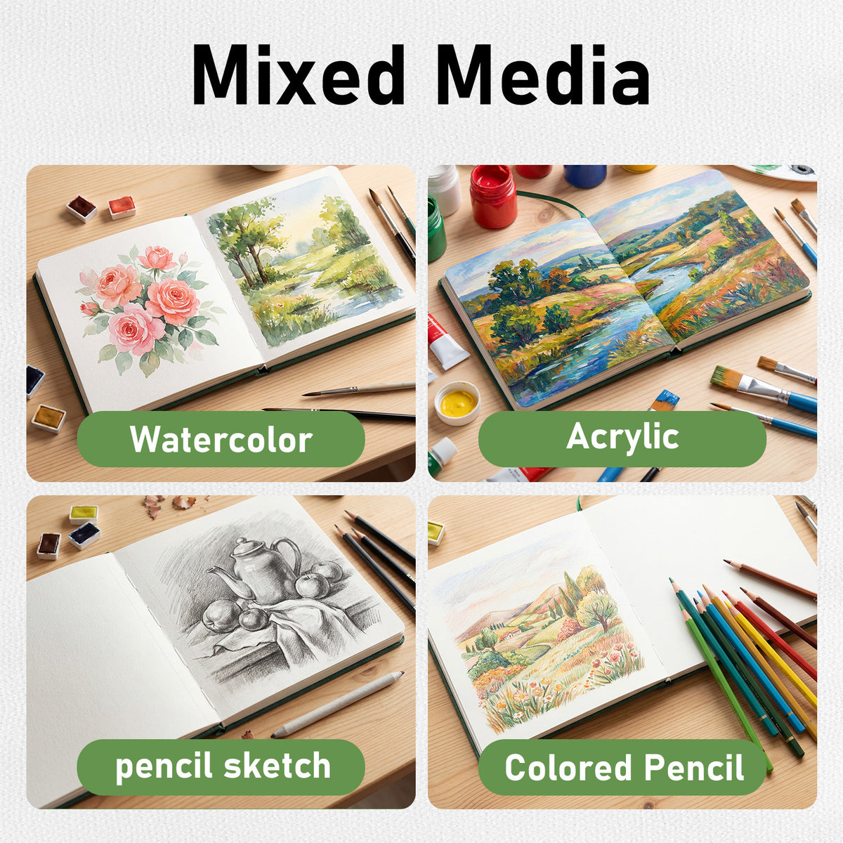 FLUNBRATO Watercolor Sketchbook 8.5"x8.5",100% Cotton,Cold Press,24 Sheets