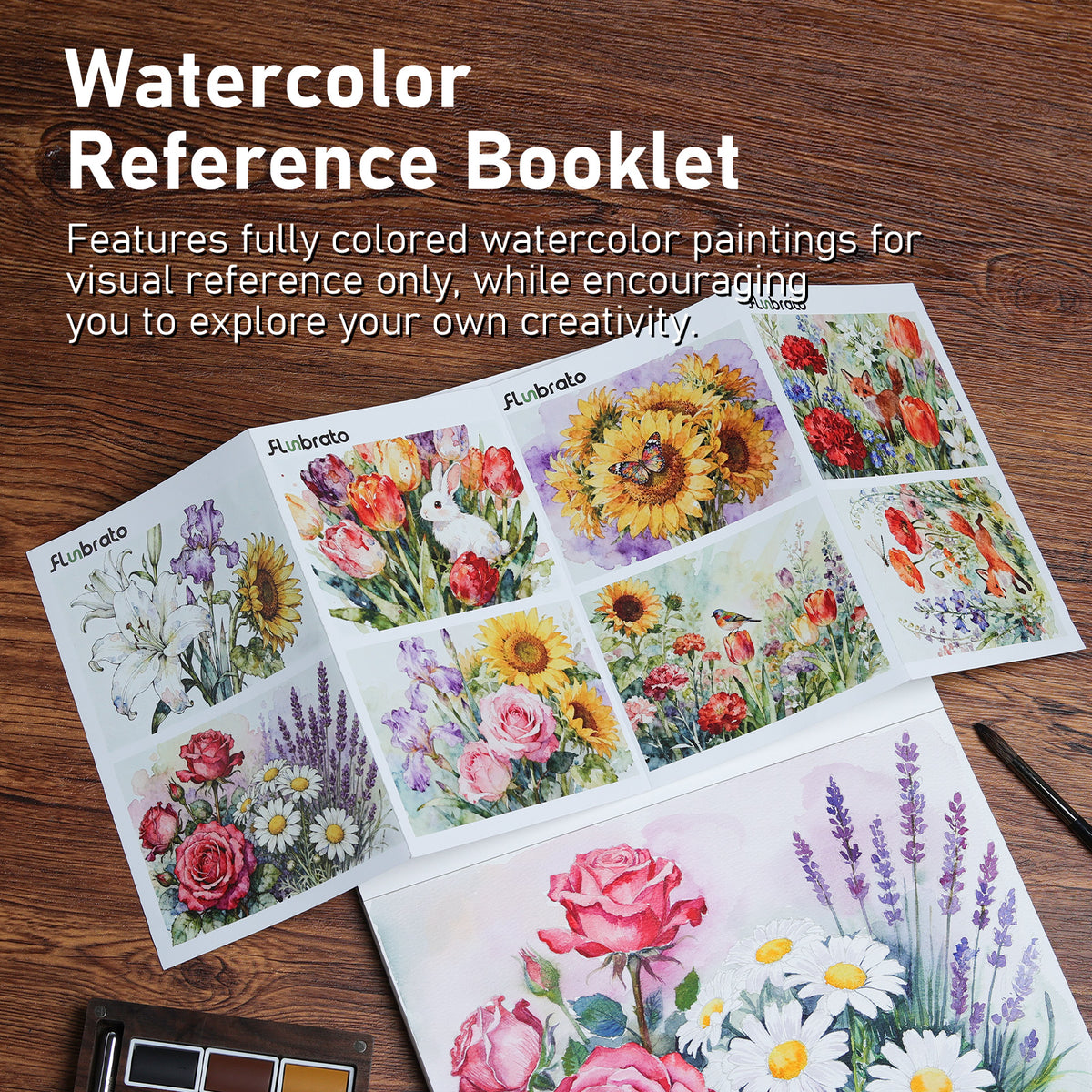 FLUNBRATO Watercolor Coloring Book ,16 Sheets 10.6 x 7.7 inch 100% Cotton Cold Press-Flower