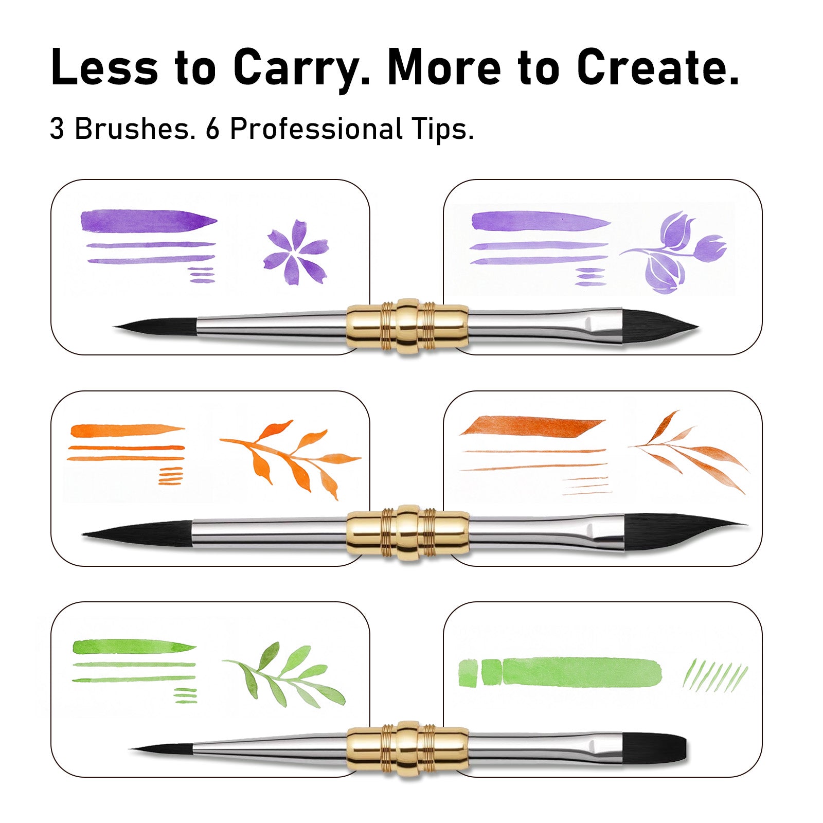3pcs Dual-Tip Travel Watercolor Brushes Set