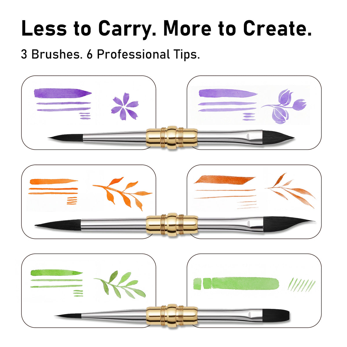 3pcs Dual-Tip Travel Watercolor Brushes Set
