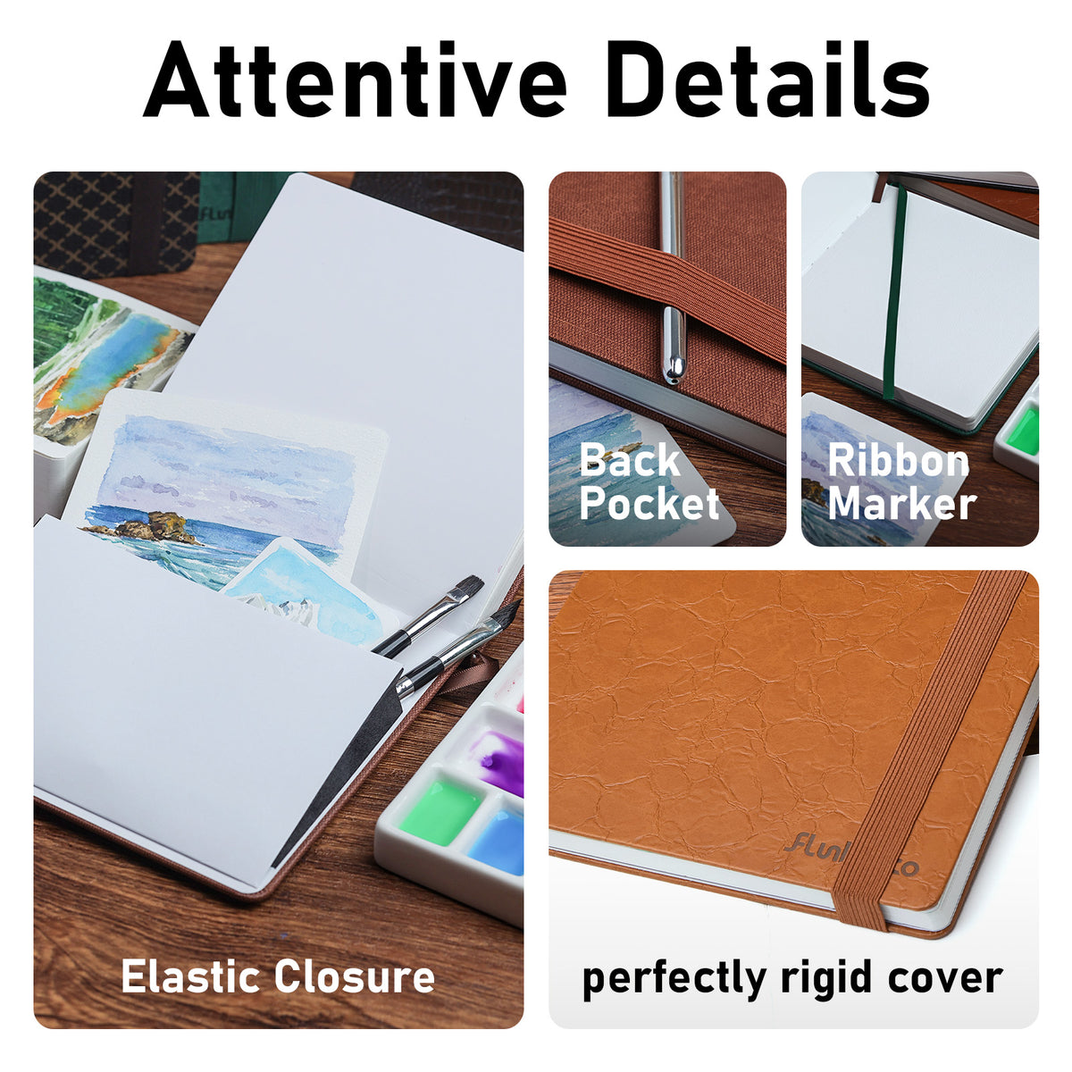 FLUNBRATO Watercolor Sketchbook 8.5"x8.5",100% Cotton,Cold Press,24 Sheets