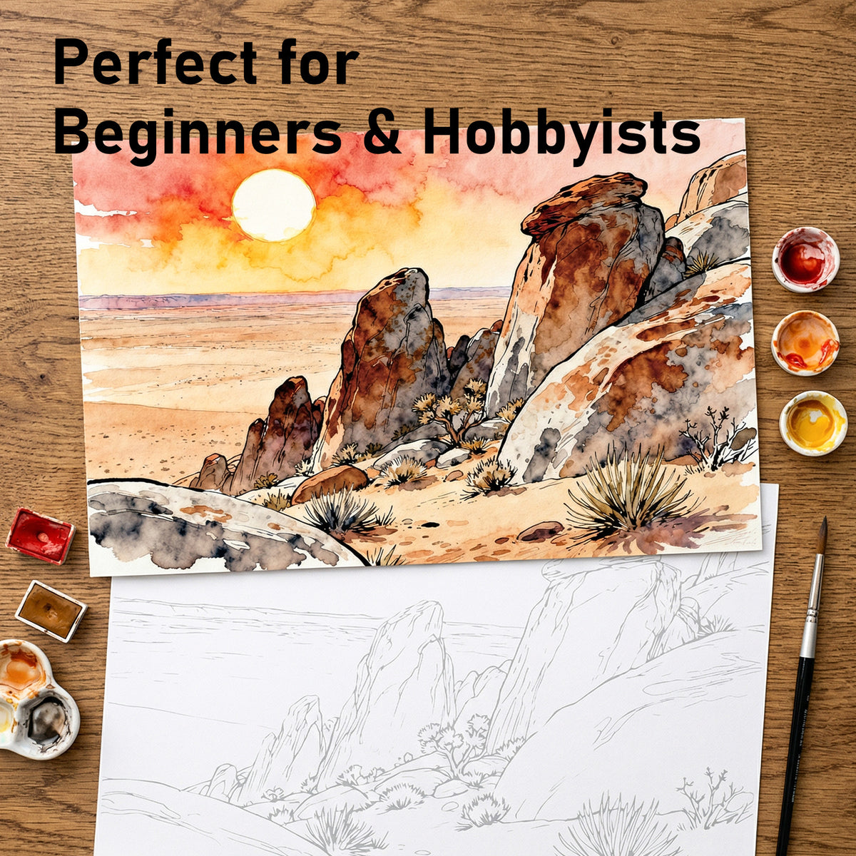FLUNBRATO Watercolor Coloring Book ,16 Sheets 10.6 x 7.7 inch 100% Cotton Cold Press-Landscape