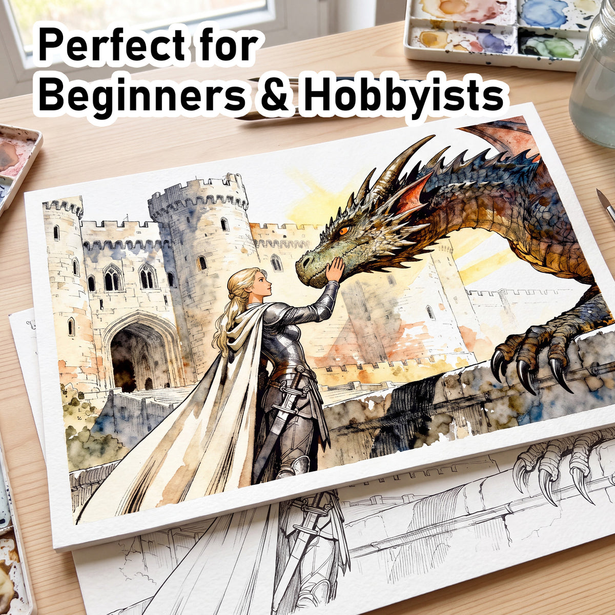 FLUNBRATO Watercolor Coloring Book,Dragon