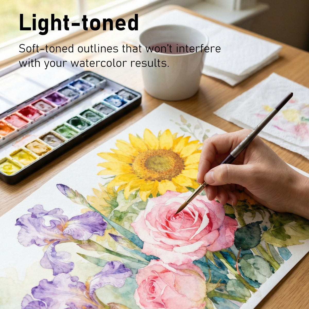 FLUNBRATO Watercolor Coloring Book ,16 Sheets 10.6 x 7.7 inch 100% Cotton Cold Press-Flower