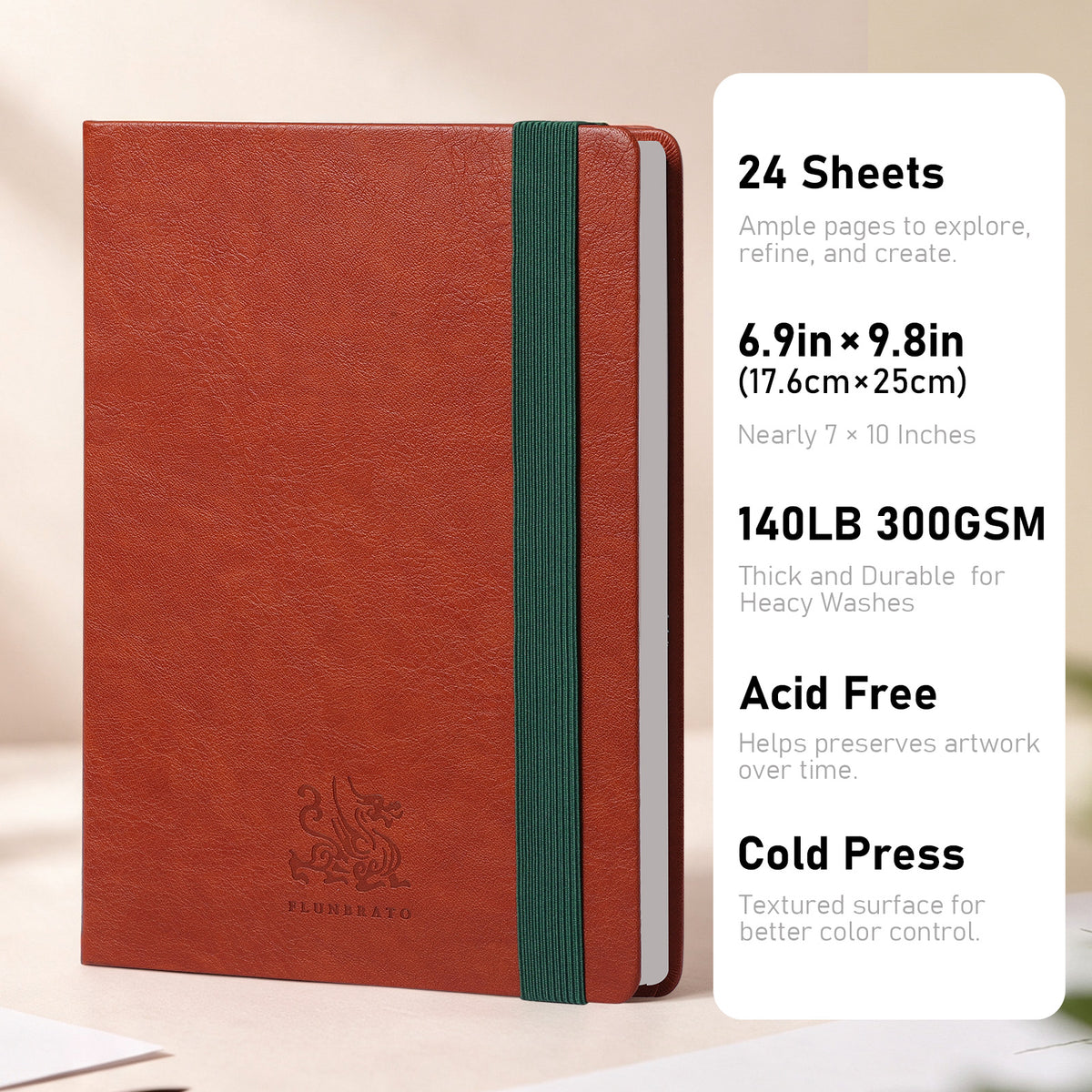 FLUNBRATO Artist-Grade Watercolor Sketchbook,100% Cotton, 6.9 x 9.8 in