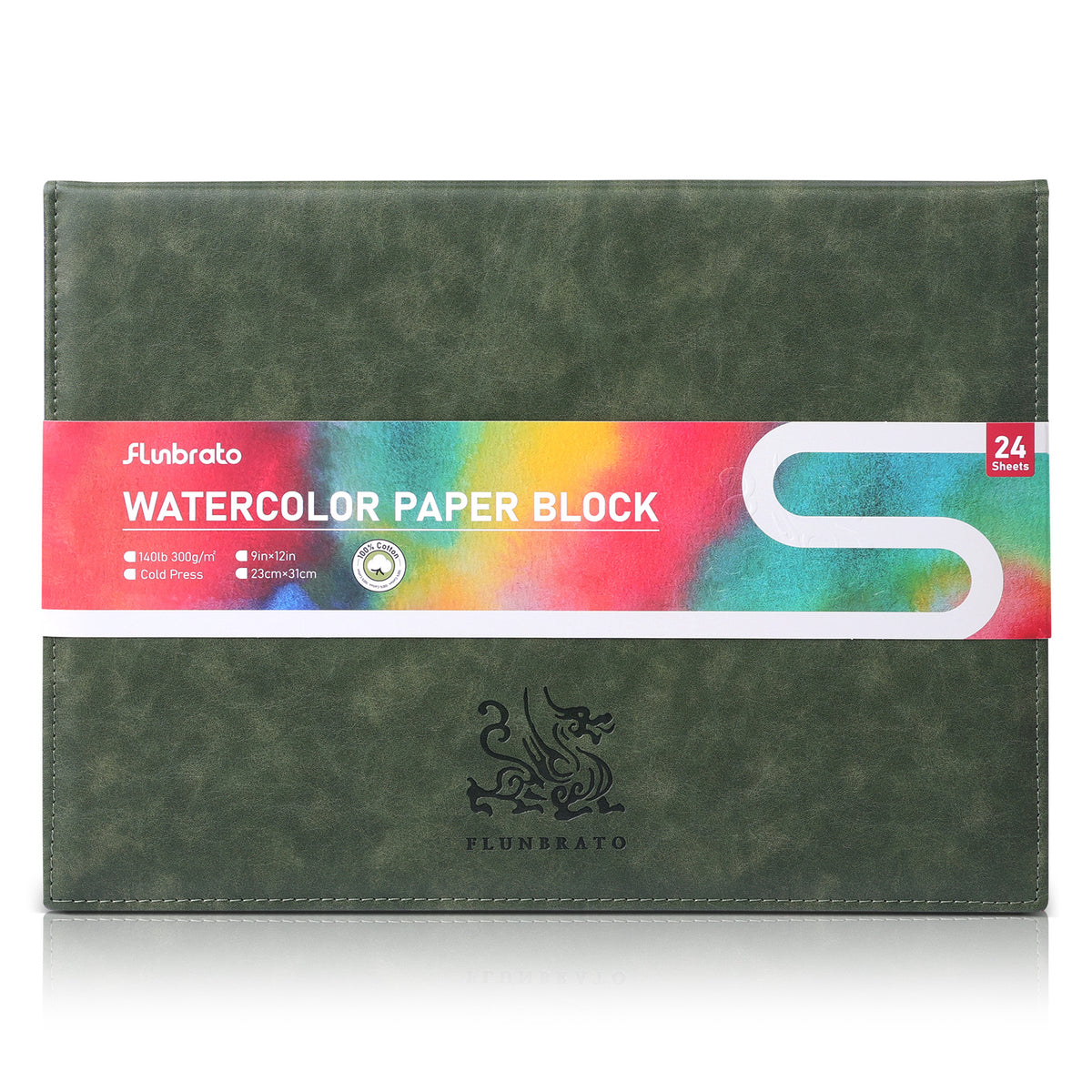FLUNBRATO Watercolor Paper Block 9 x 12 Inch, 100% Cotton Cold Press Paper | 24 Acid-Free Sheets