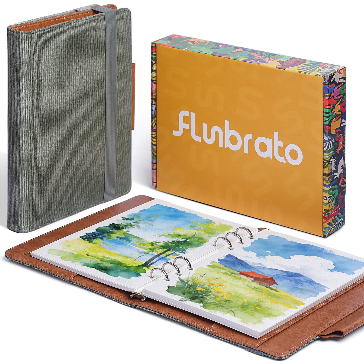 FLUNBRATO Watercolor Sketchbook A5 (8.3" x 5.8"), 24 Sheets 100% Cotton Hot Press 300GSM 140LB