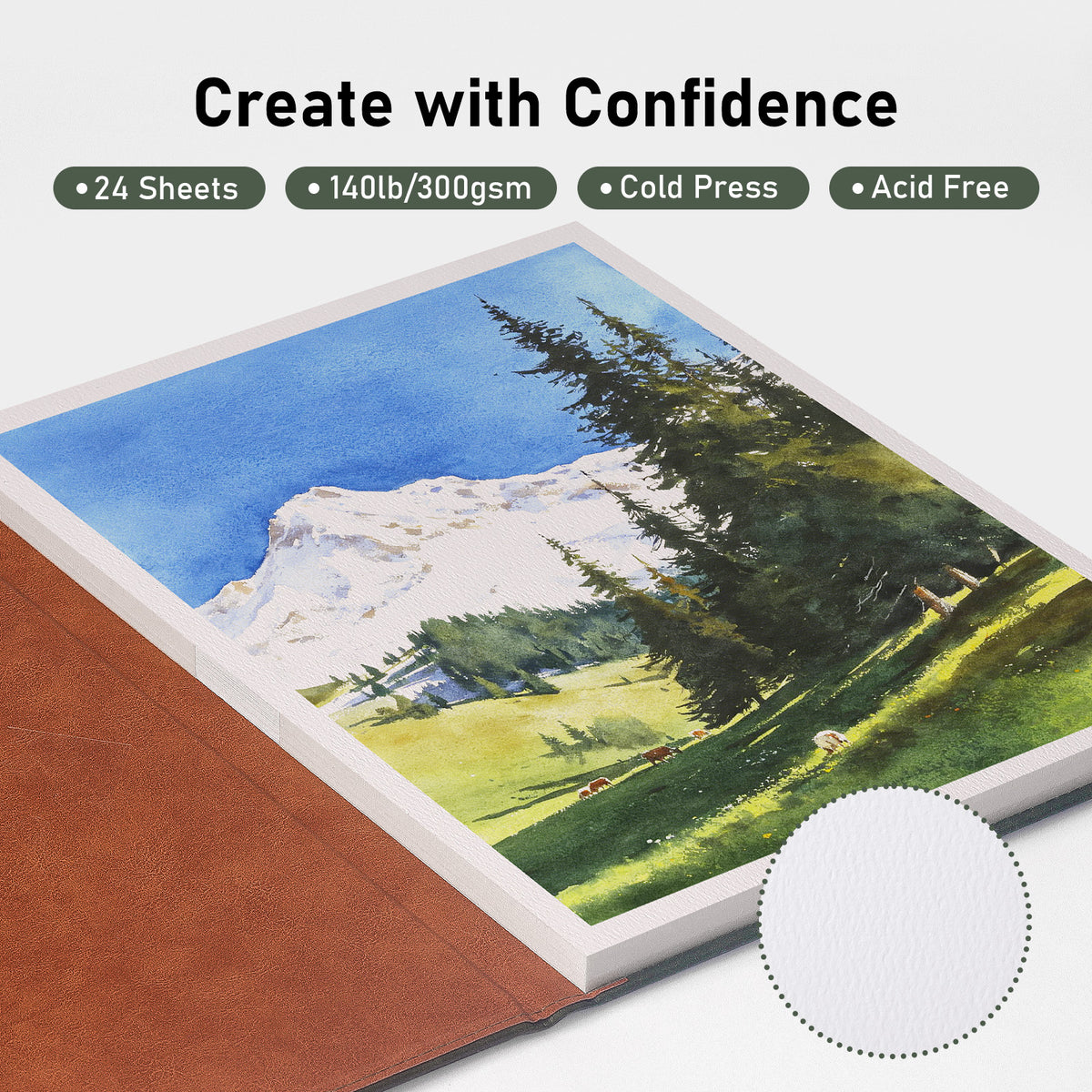 FLUNBRATO Watercolor Paper Block 9 x 12 Inch, 100% Cotton Cold Press Paper | 24 Acid-Free Sheets