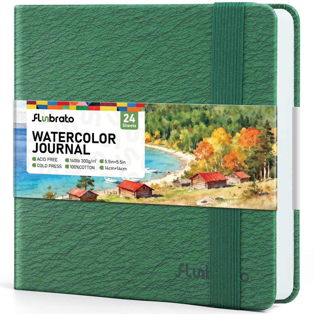 Flunbrato Watercolor Journal 5.5"x5.5" - 100% Cotton, 24 Sheets,140LB/300GSM Cold Press