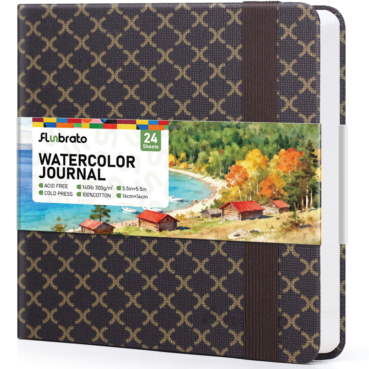 Flunbrato Watercolor Journal 5.5"x5.5" - 100% Cotton, 24 Sheets,140LB/300GSM Cold Press