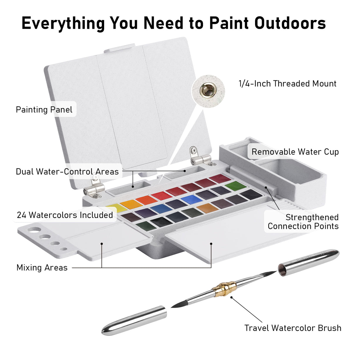 Travel Watercolor Set 24 Colors, Dual Tip Watercolor Brush
