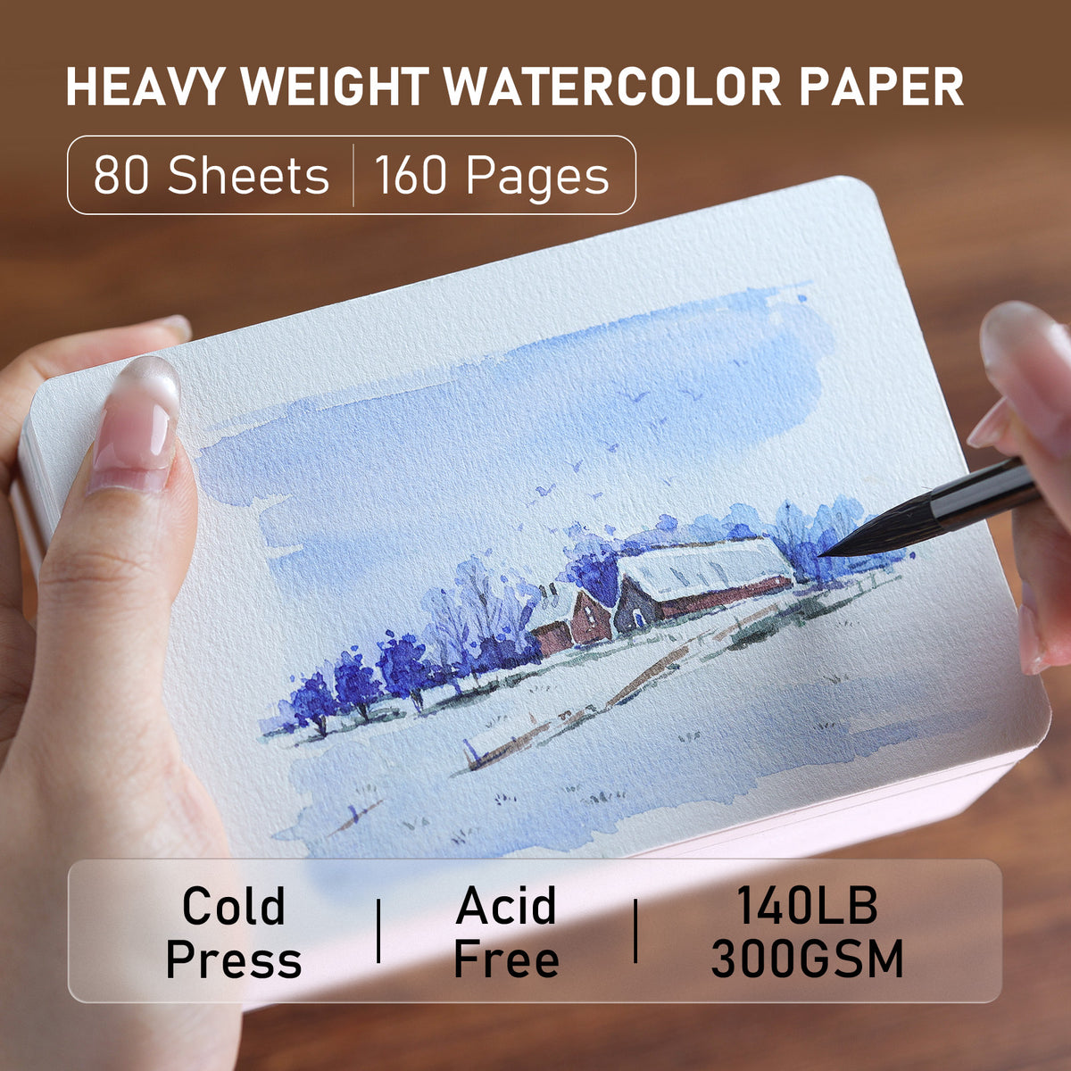 Flunbrato Watercolor Paper 80 Sheets, 4.7 x 4.7 Inch, 100% Cotton 140LB 300GSM