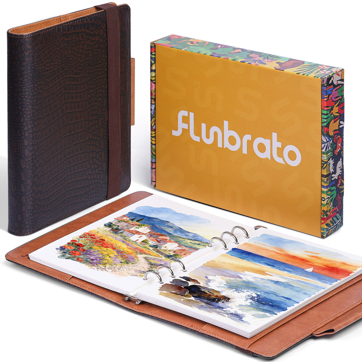 FLUNBRATO Watercolor Sketchbook A5 (8.3" x 5.8"), 24 Sheets 100% Cotton Hot Press 300GSM 140LB