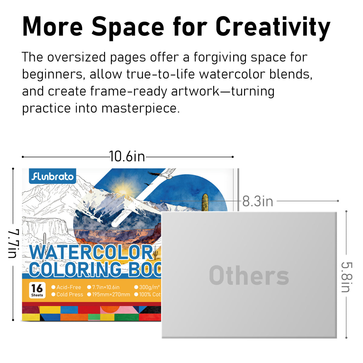FLUNBRATO Watercolor Coloring Book ,16 Sheets 10.6 x 7.7 inch 100% Cotton Cold Press-Landscape