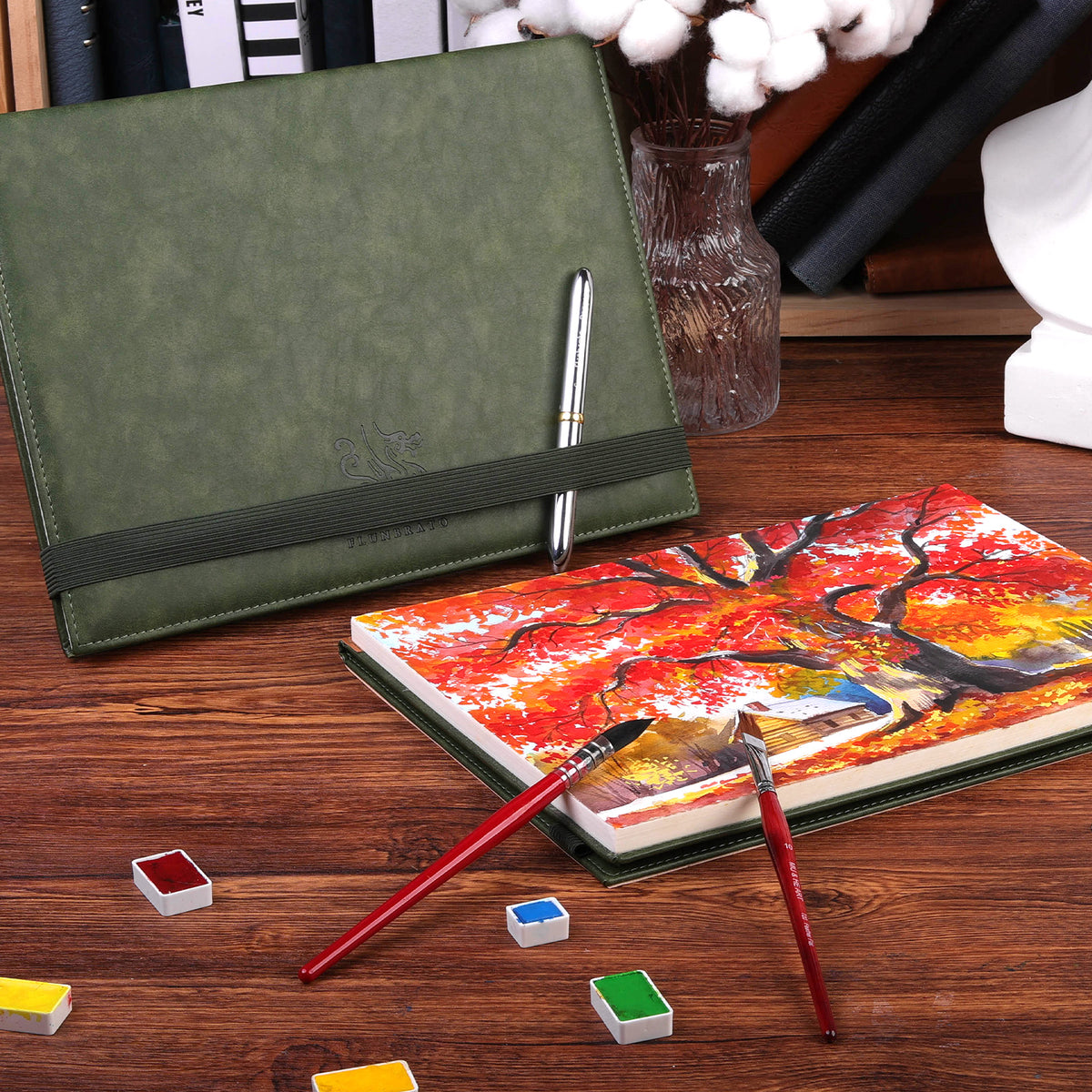 FLUNBRATO Watercolor Paper Block 9 x 12 Inch, 100% Cotton Cold Press Paper | 24 Acid-Free Sheets