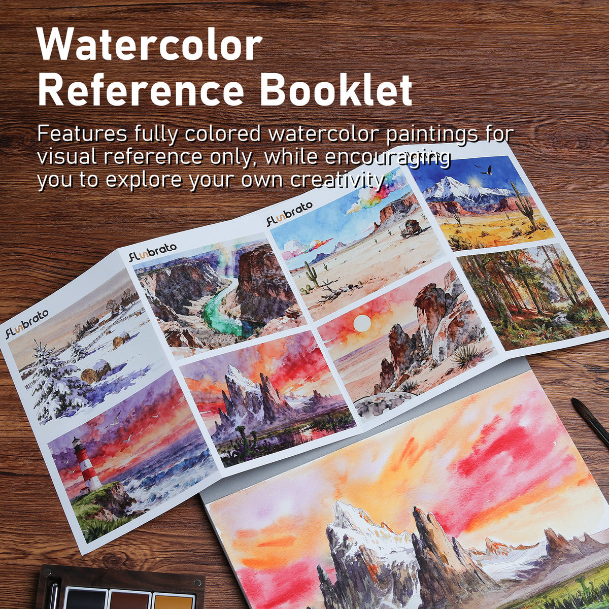 FLUNBRATO Watercolor Coloring Book ,16 Sheets 10.6 x 7.7 inch 100% Cotton Cold Press-Landscape
