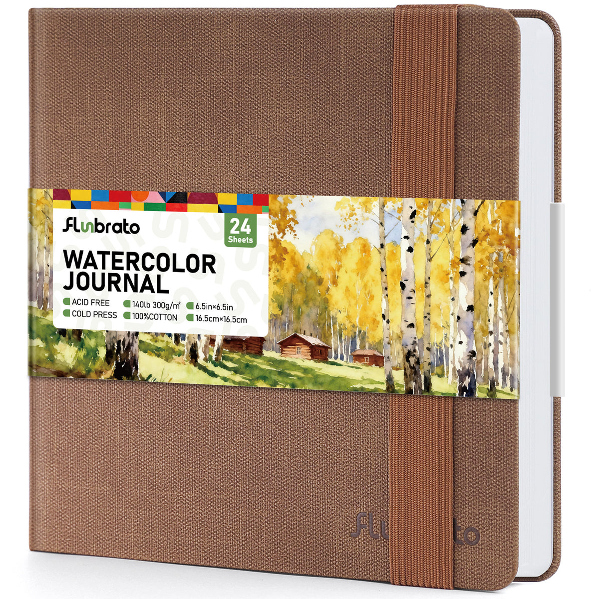 Watercolor Sketchbook 6.5" x 6.5" - 100% Cotton, 24 Sheets, Cold Press 140 lb / 300 GSM