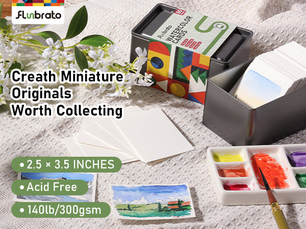 FLUNBRATO Watercolor Paper 2.5 x 3.5 Inch, 100% Cotton,Artist Grade