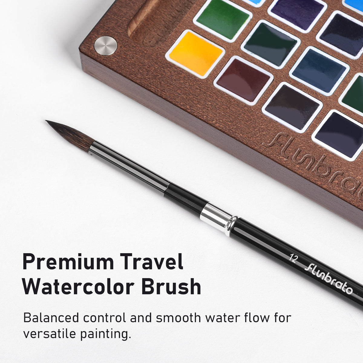 Portable Watercolor Paint Set, Solid Wood Palette Box with 24 Colors