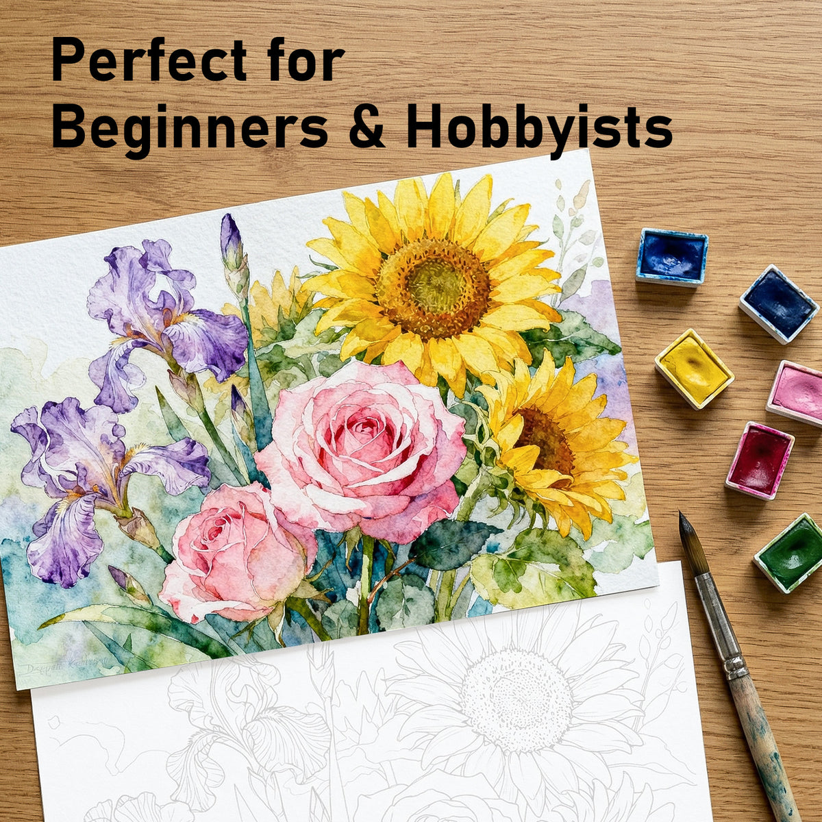 FLUNBRATO Watercolor Coloring Book ,16 Sheets 10.6 x 7.7 inch 100% Cotton Cold Press-Flower