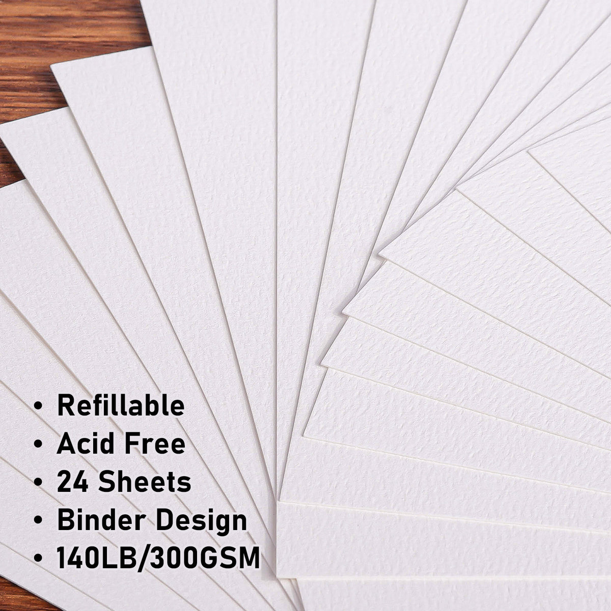 FLUNBRATO Watercolor Sketchbook A5 (8.3" x 5.8"), 24 Sheets 100% Cotton Hot Press 300GSM 140LB
