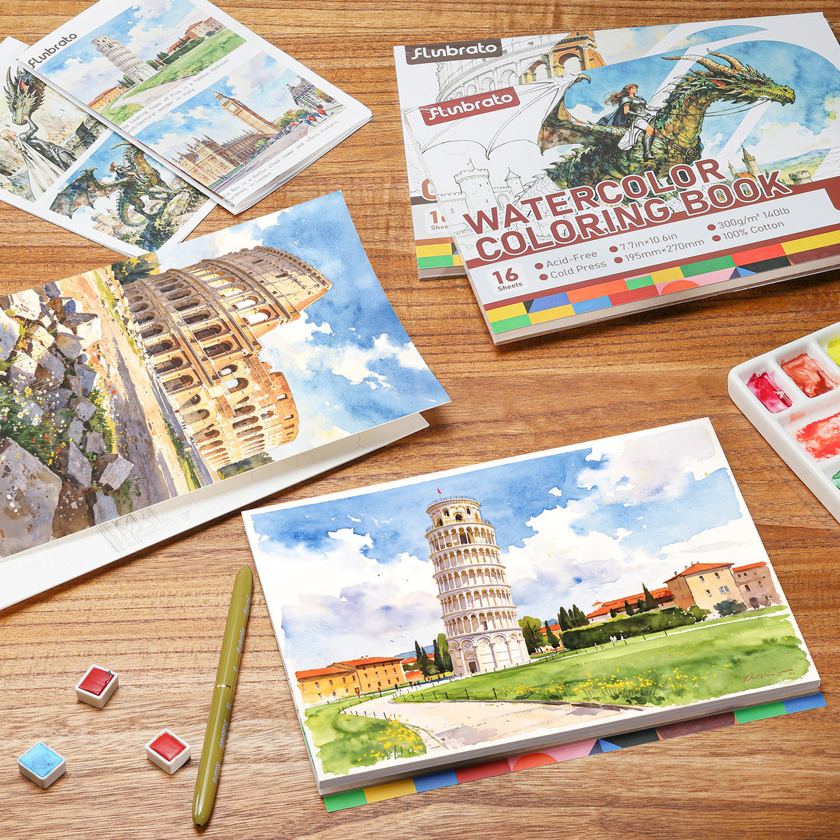 FLUNBRATO Watercolor Coloring Book ,Landmark