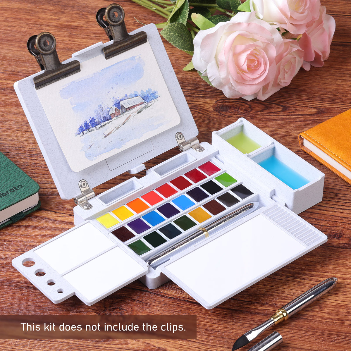 Travel Watercolor Set 24 Colors, Dual Tip Watercolor Brush