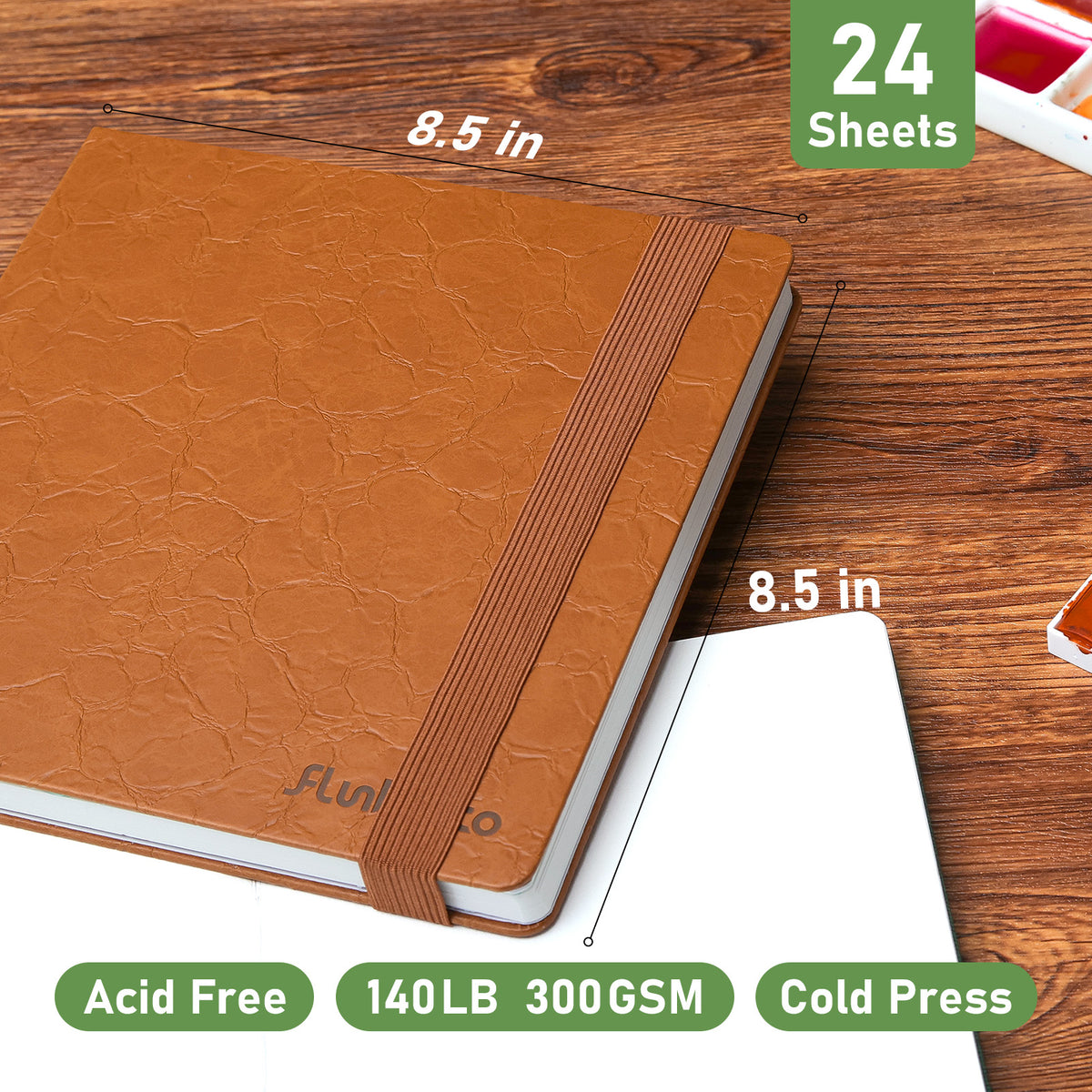 FLUNBRATO Watercolor Sketchbook 8.5"x8.5",100% Cotton,Cold Press,24 Sheets