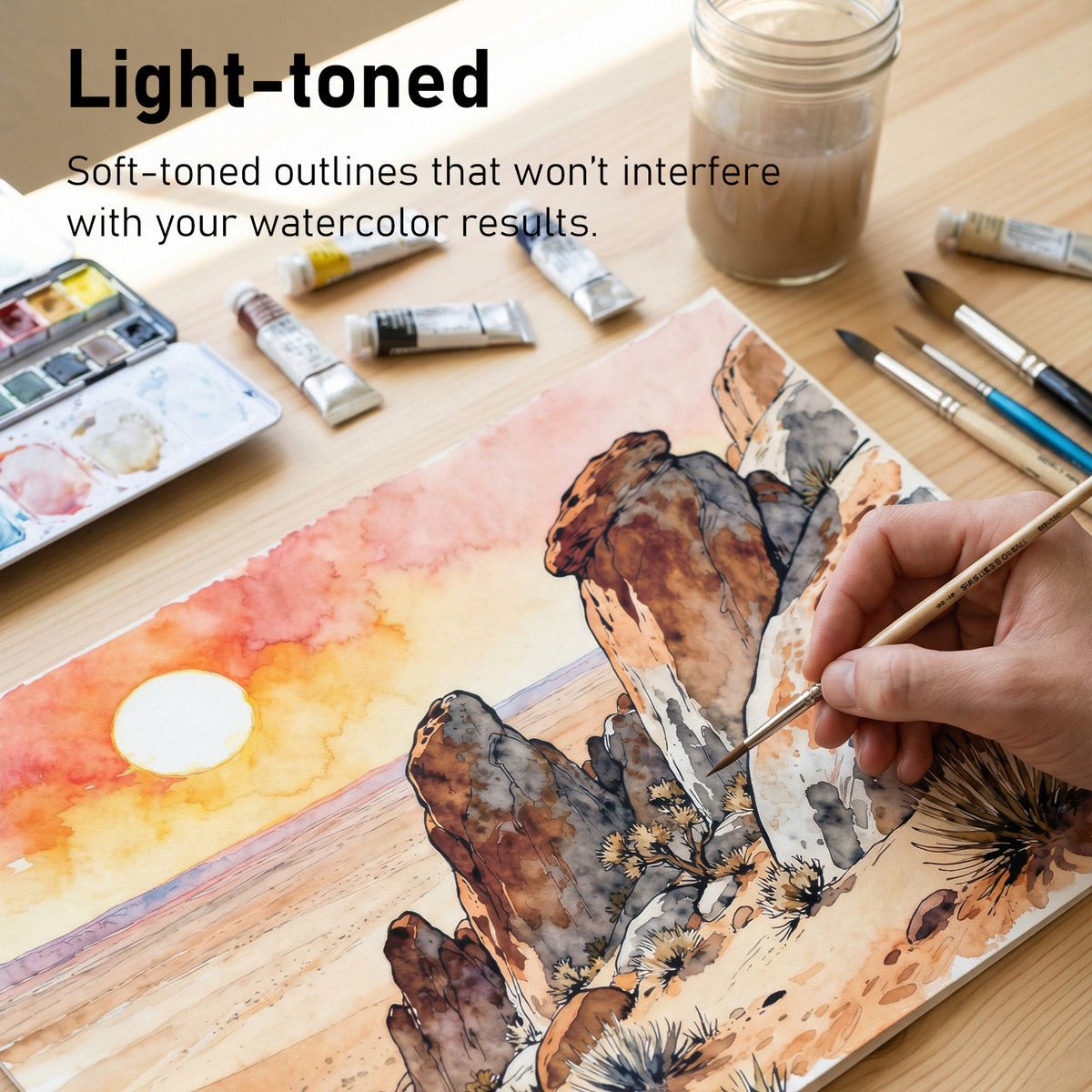 FLUNBRATO Watercolor Coloring Book ,16 Sheets 10.6 x 7.7 inch 100% Cotton Cold Press-Landscape
