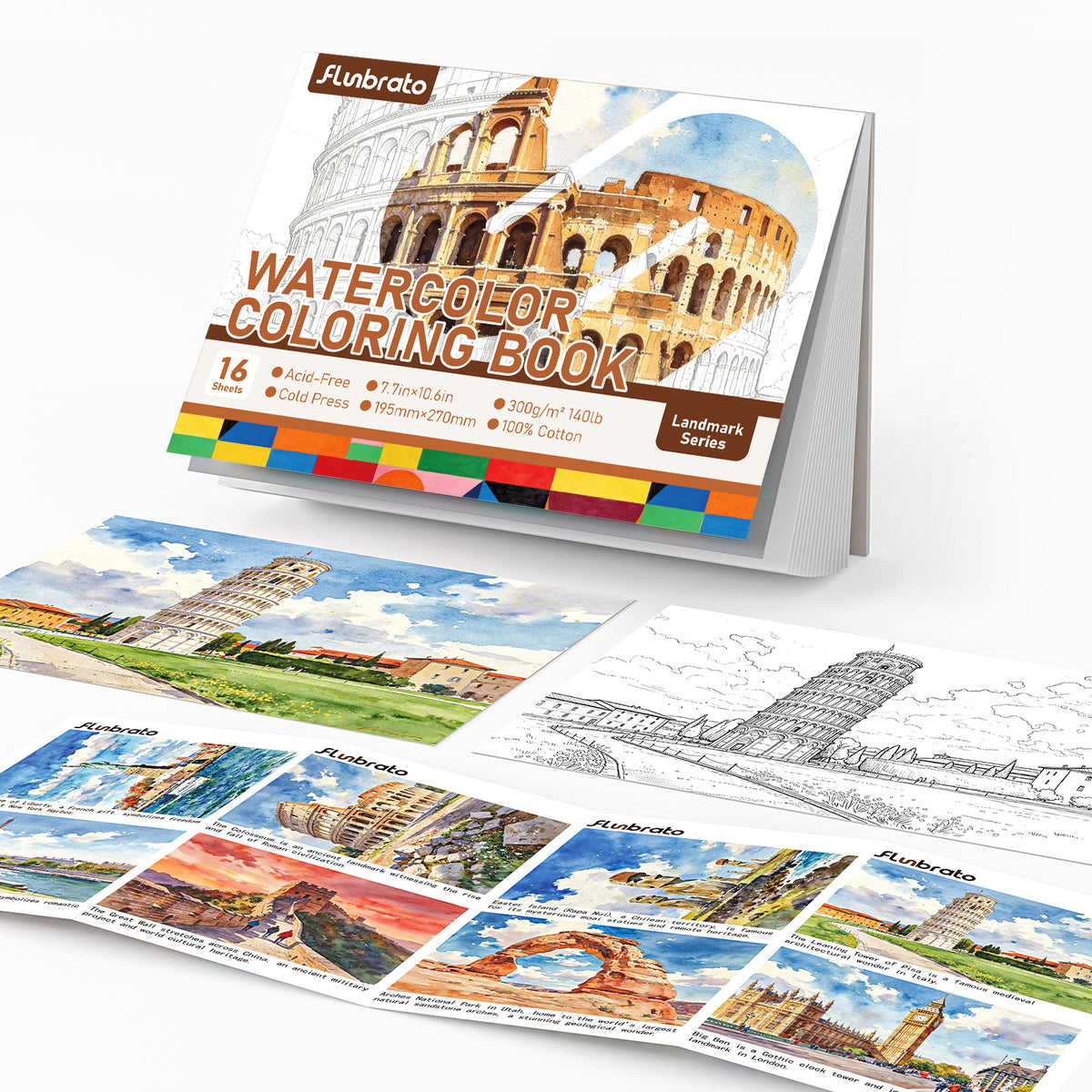 FLUNBRATO Watercolor Coloring Book ,Landmark