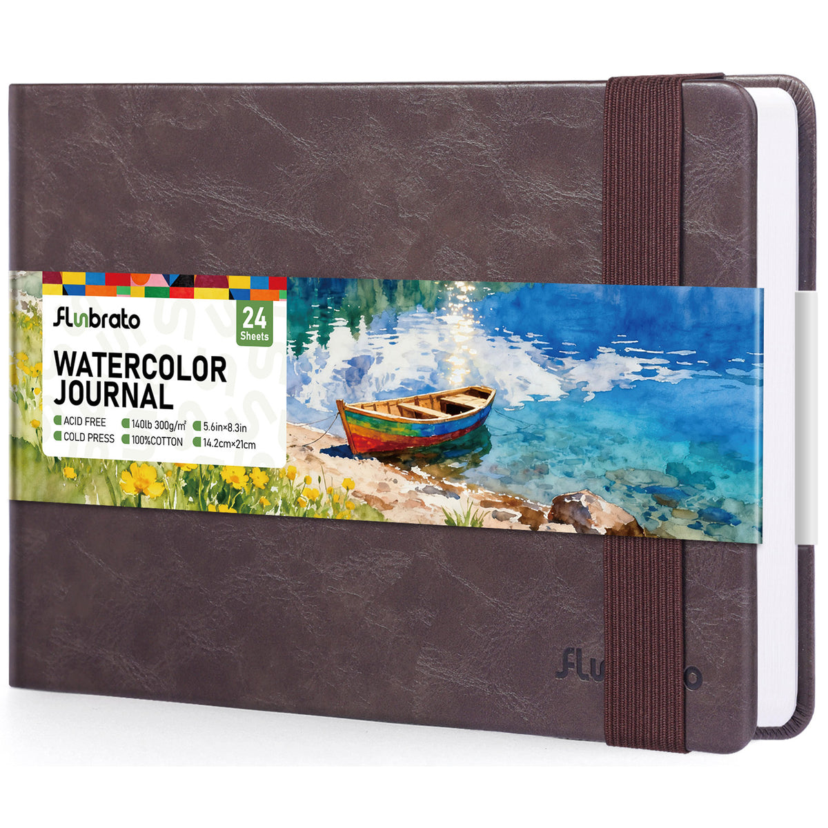 Watercolor Journal 8.3"x5.6"- 100% Cotton, 24 Sheets , 140LB/300GSM Cold Press