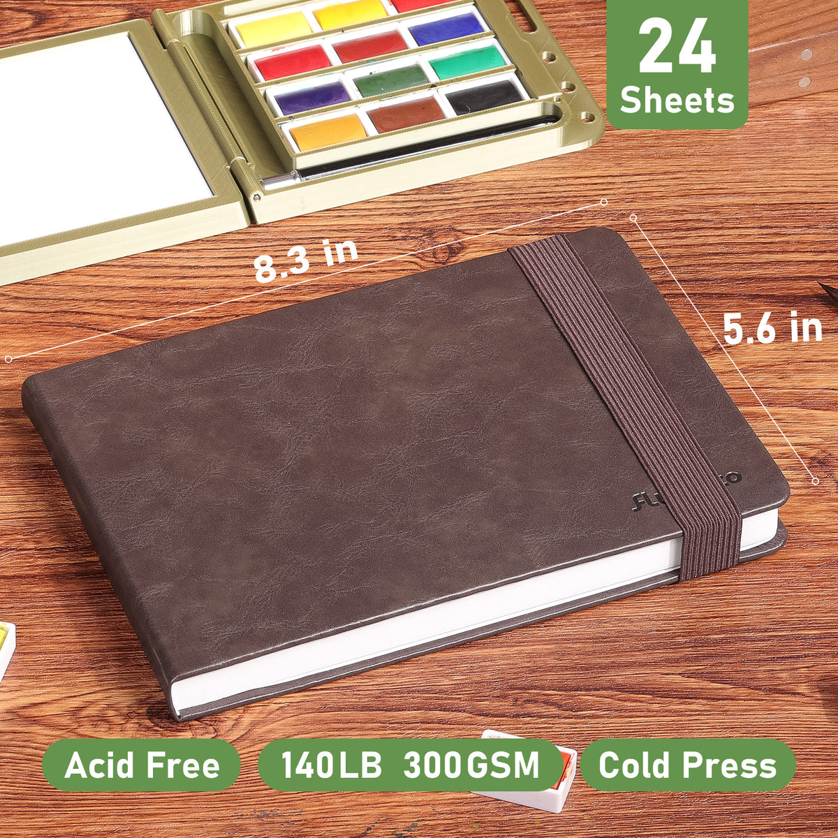 Watercolor Journal 8.3"x5.6"- 100% Cotton, 24 Sheets , 140LB/300GSM Cold Press