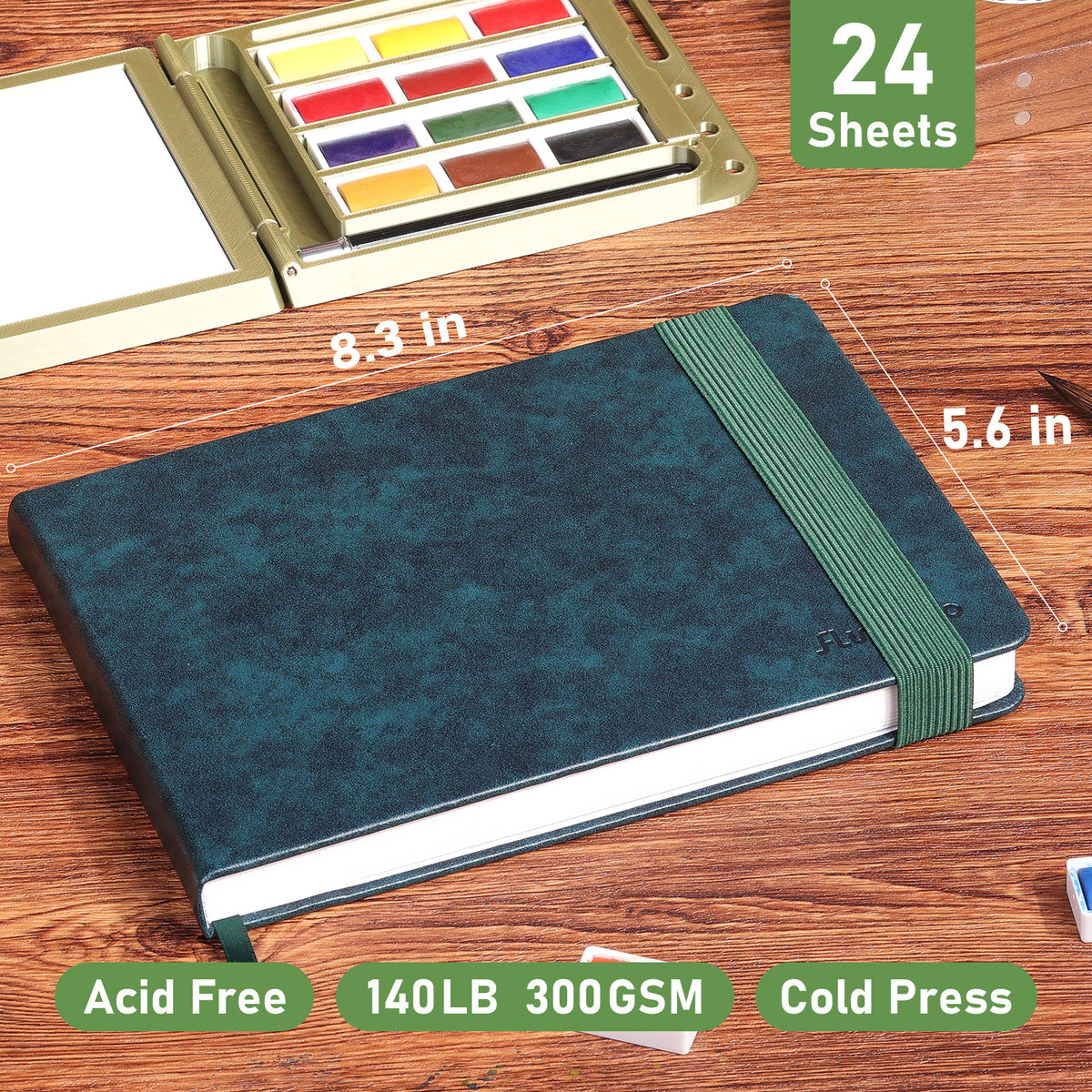 Watercolor Journal 8.3"x5.6"- 100% Cotton, 24 Sheets , 140LB/300GSM Cold Press