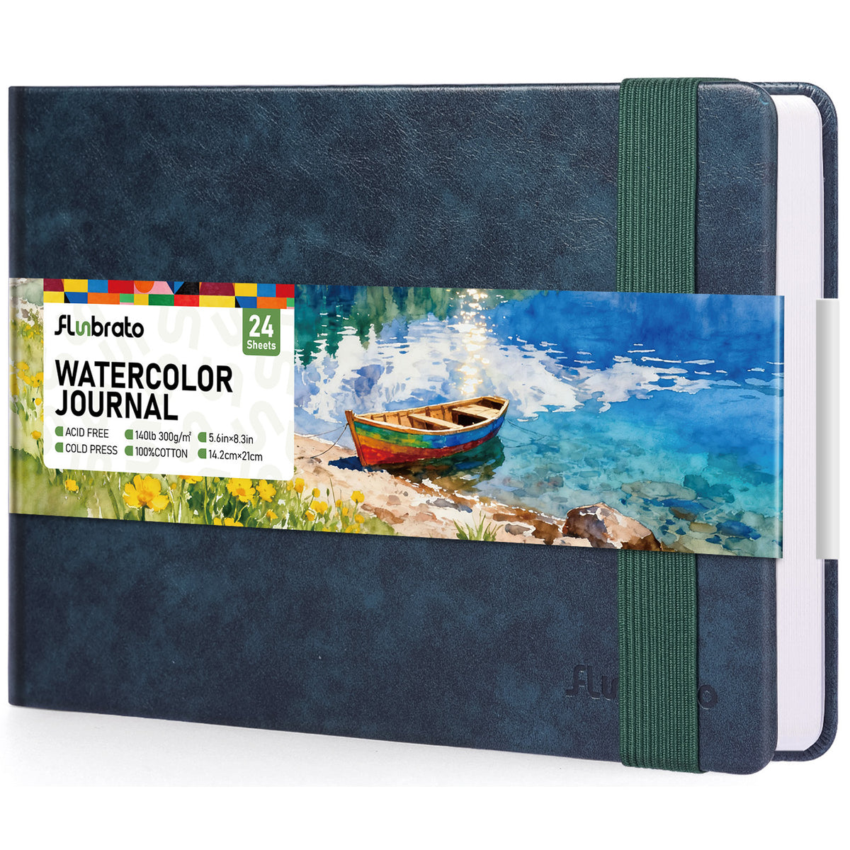Watercolor Journal 8.3"x5.6"- 100% Cotton, 24 Sheets , 140LB/300GSM Cold Press