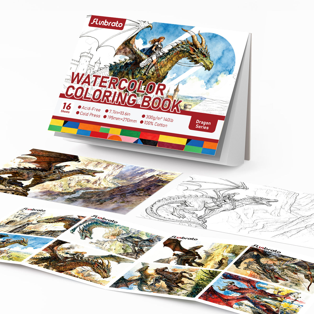 FLUNBRATO Watercolor Coloring Book,Dragon